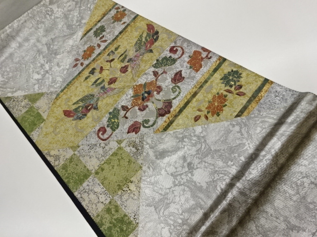 JAPANESE FUKURO OBI / KINSAI / SHELL INLAY / WOVEN BIRDS